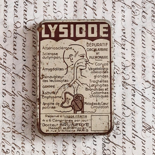 Rare Boîte pharmaceutique « Lysiode », schémas anatomiques