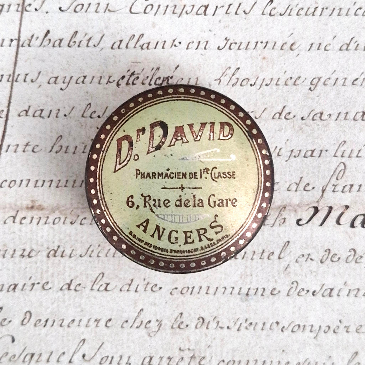 Boîte ancienne « Dr David » - Pharmacien de 1re classe, Angers