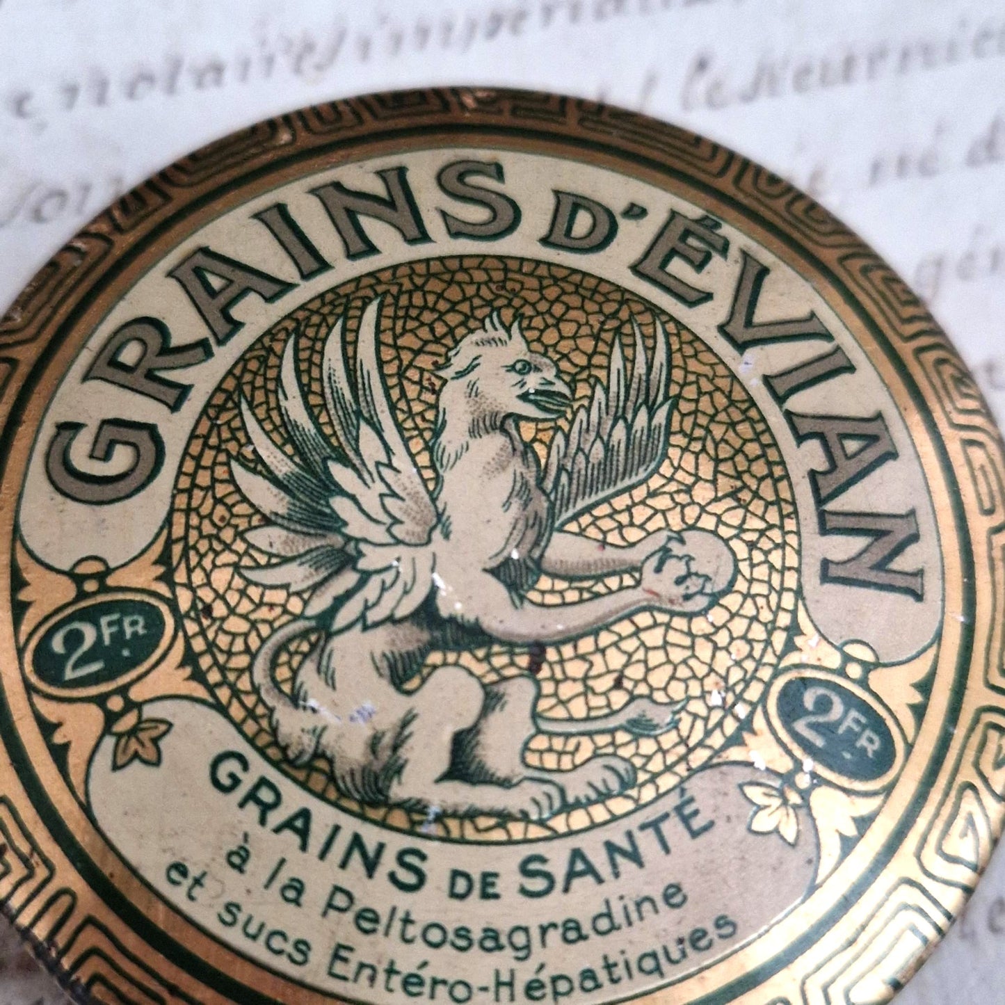Rare boite Grains d'Évian dorée - Grains de santé - Vers 1920