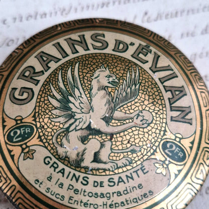 Rare boite Grains d'Évian dorée - Grains de santé - Vers 1920