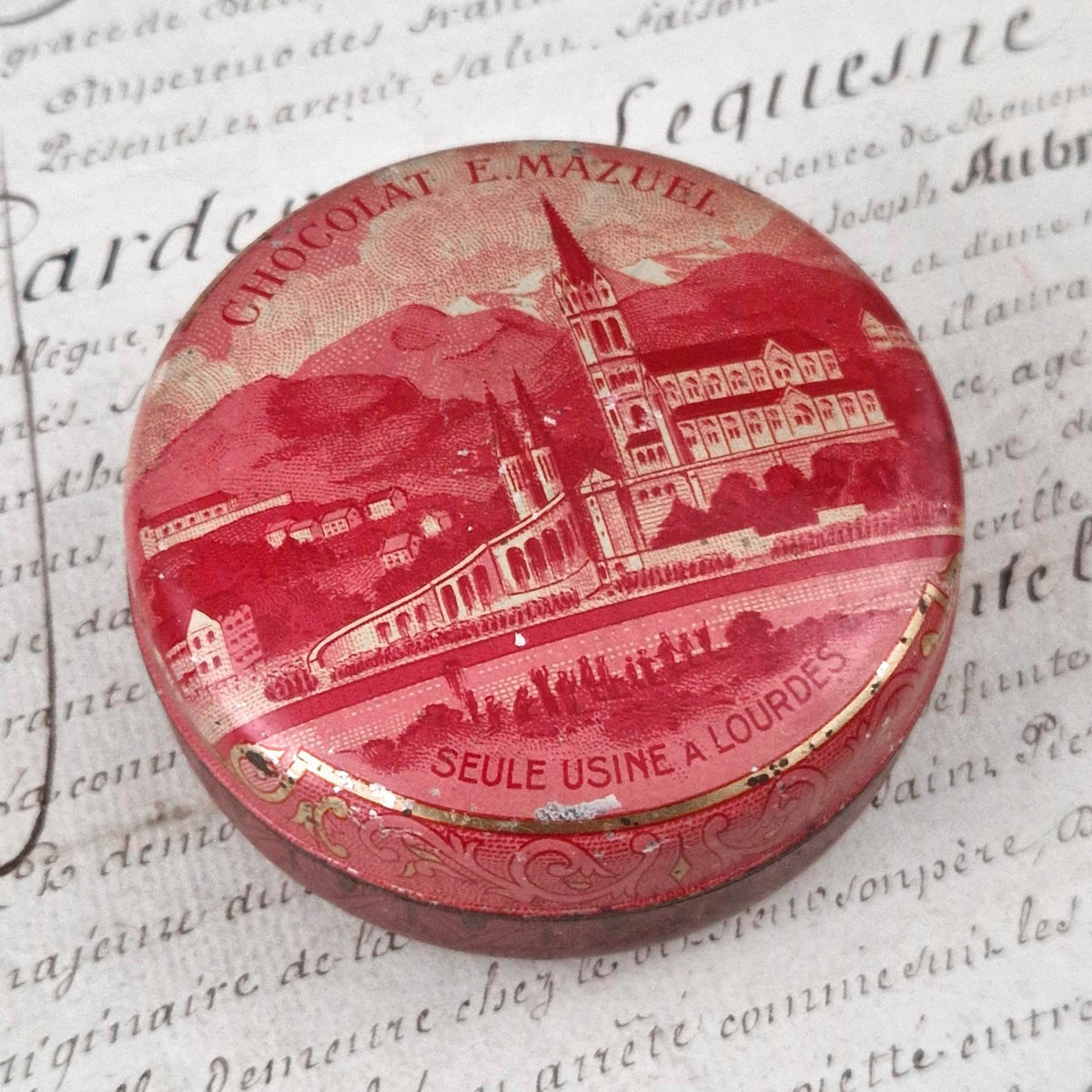 Vintage E. Mazuel chocolate box - Lourdes