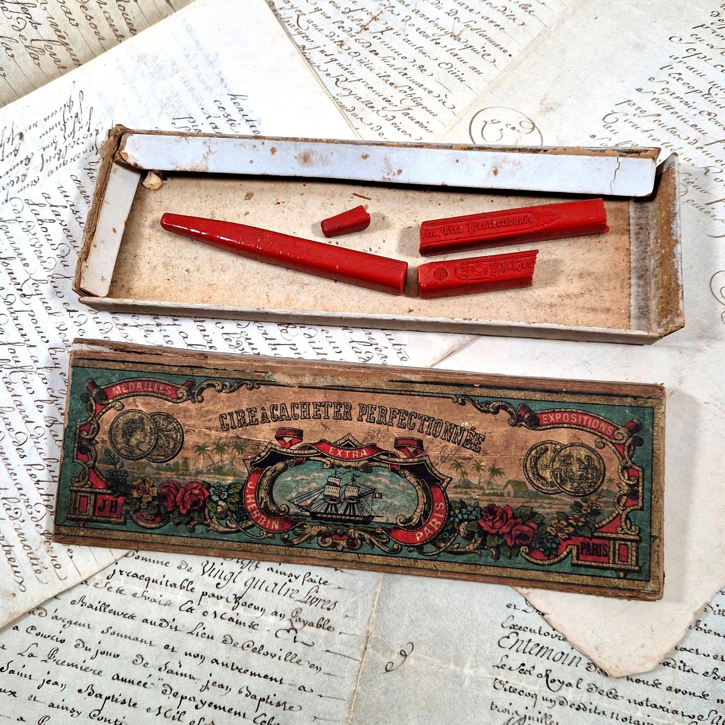 boite publicitaire j herbin paris cire rouge