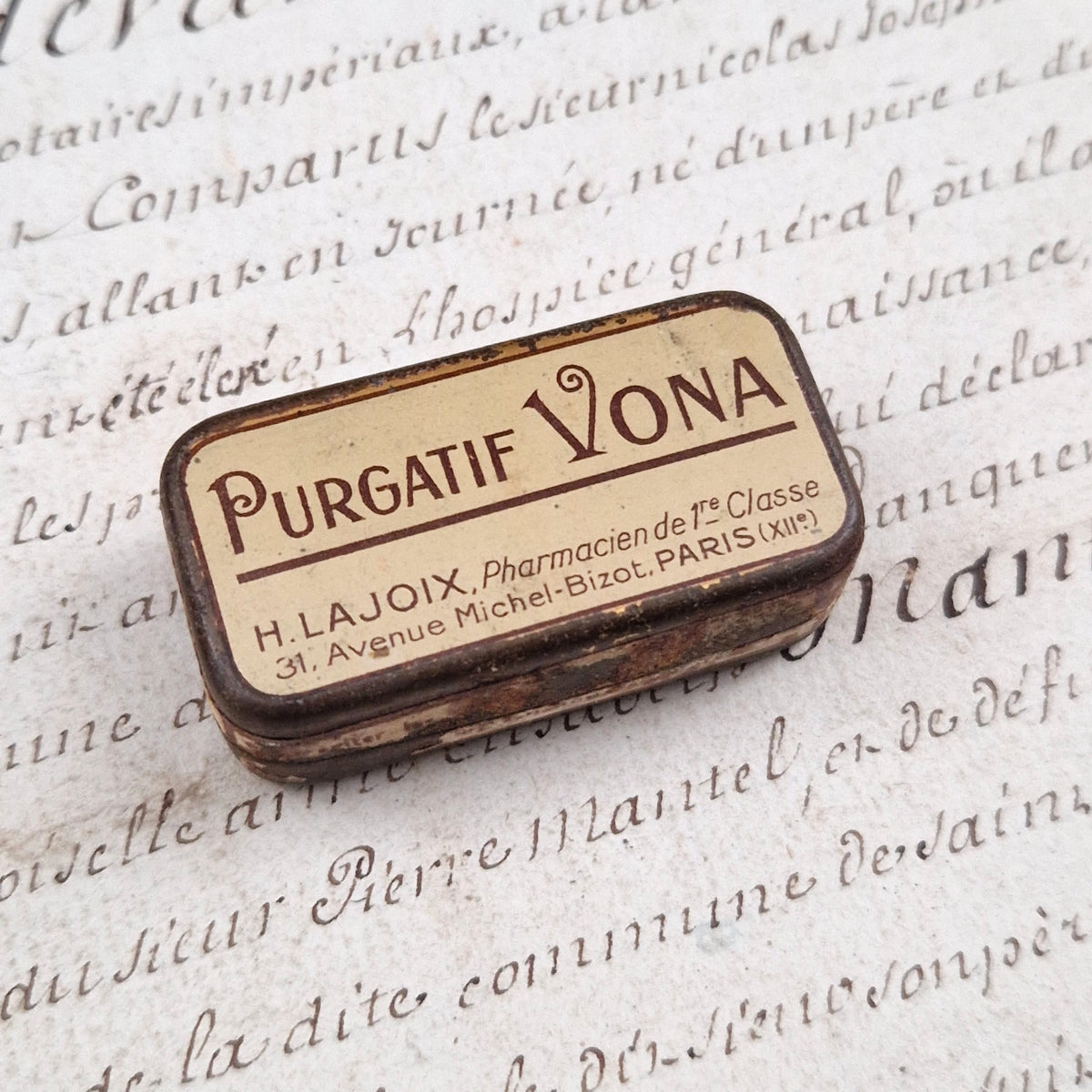 Petite boite pharmaceutique « Purgatif Vona », Vers 1900