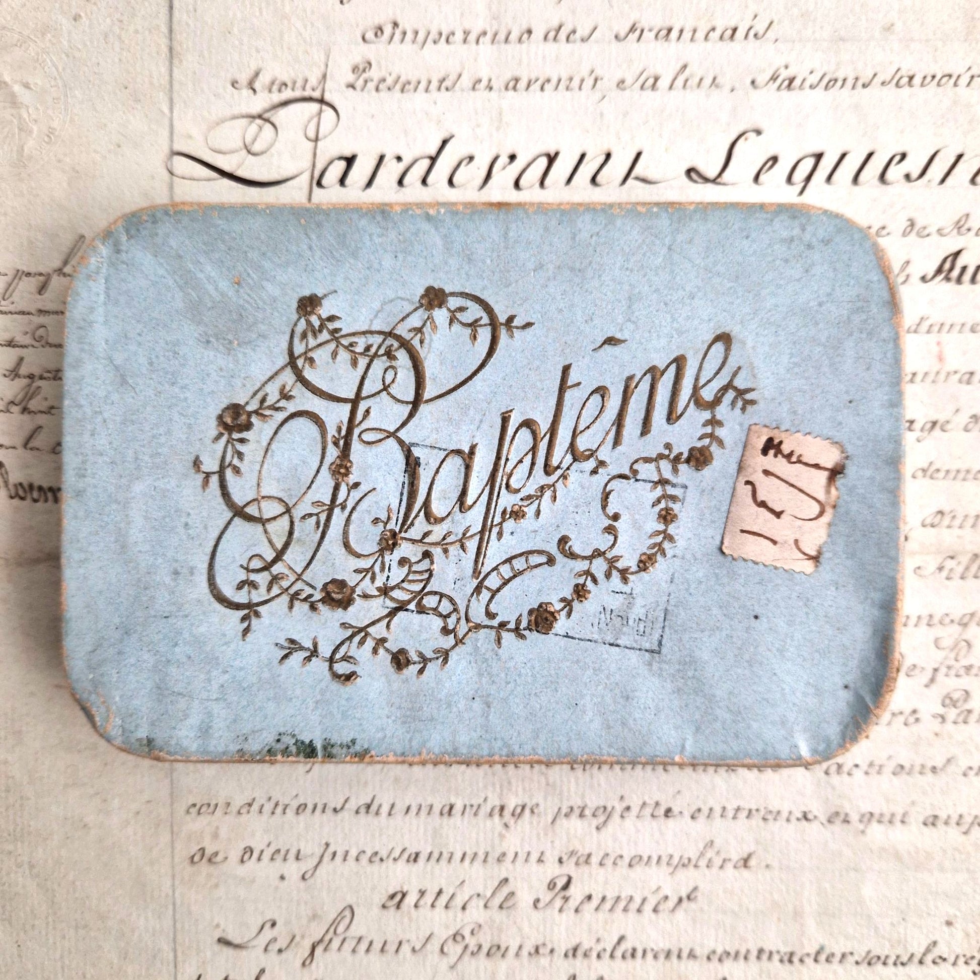 boite souvenir bapteme ancienne carton bleu