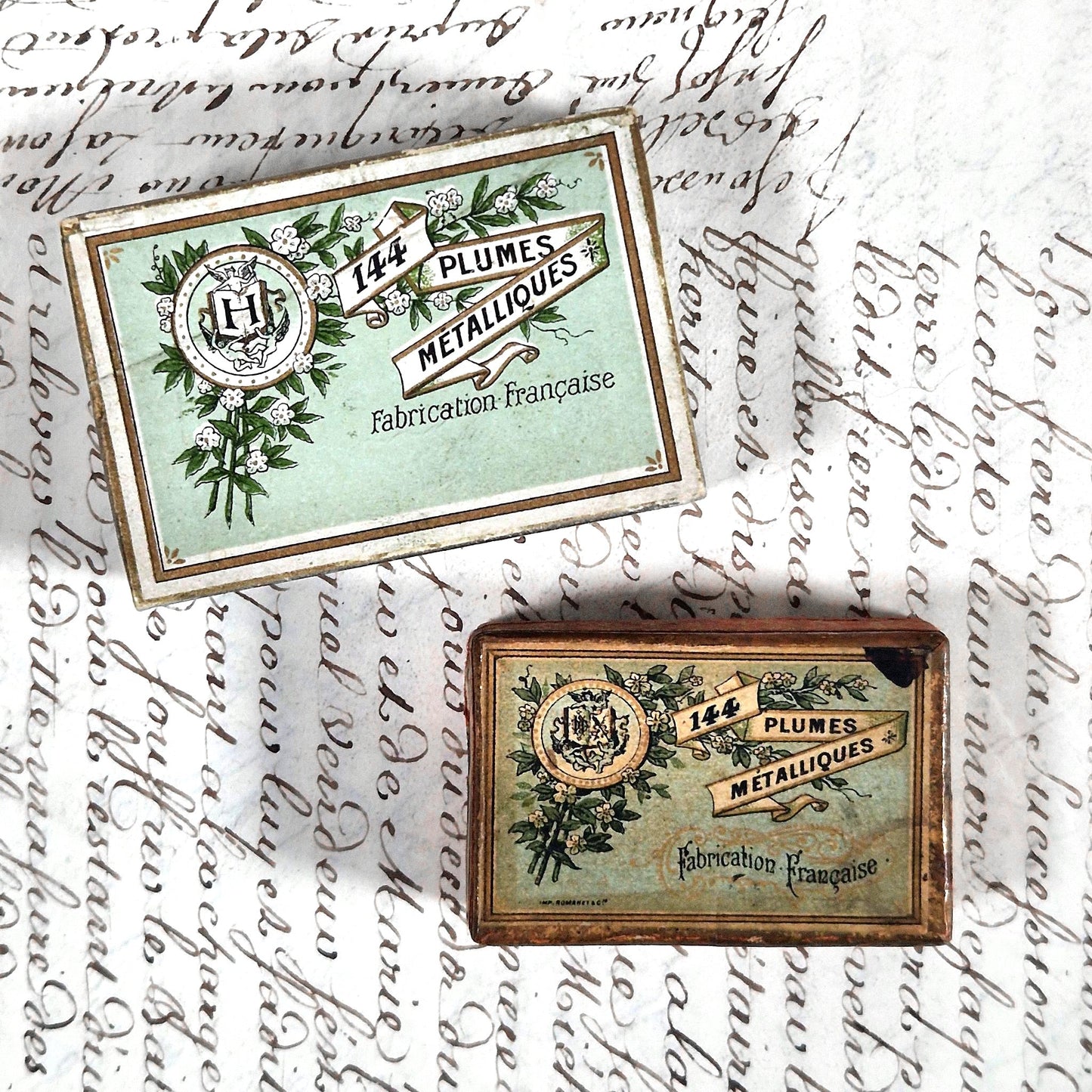 boites plumes metalliques anciennes france