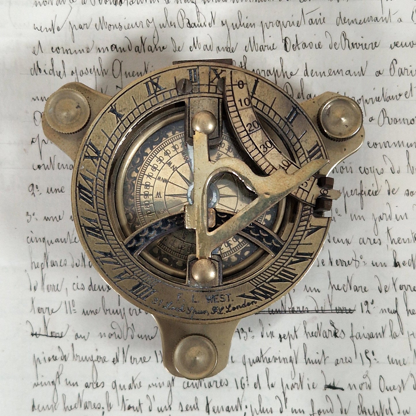 brass sundial compass decor