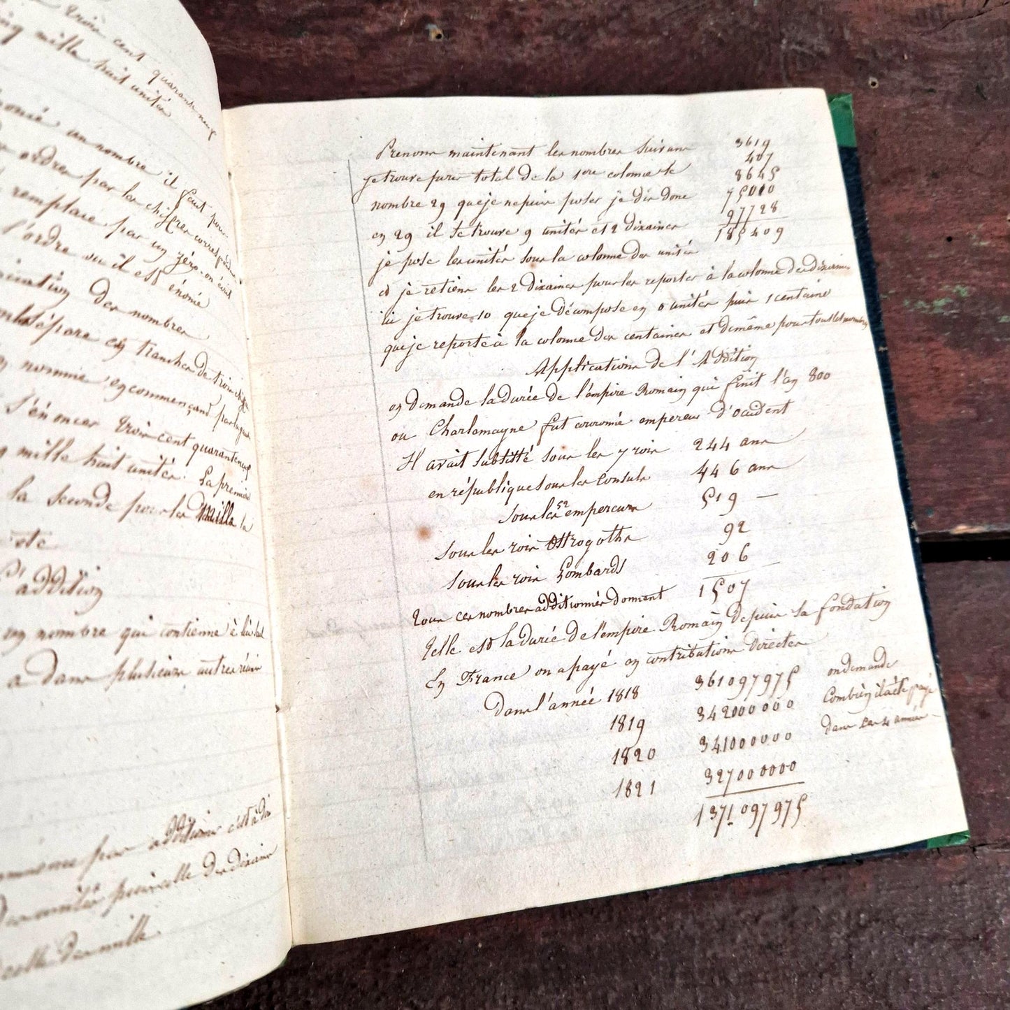 cahier ancien arithmétique 1829