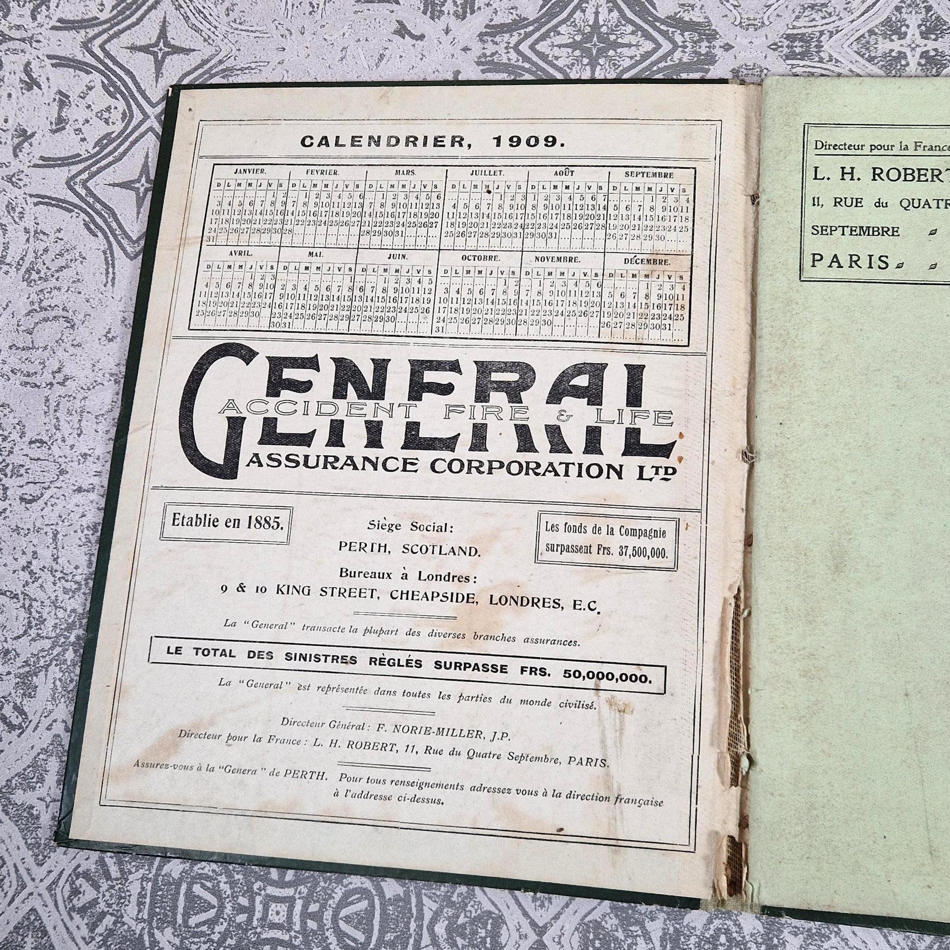 calendrier ancien 1909 paris londres