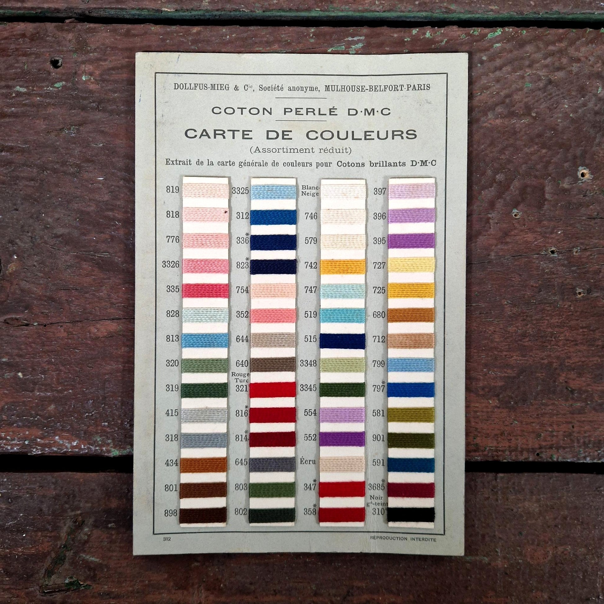 carte couleurs dmc coton perle ancienne
