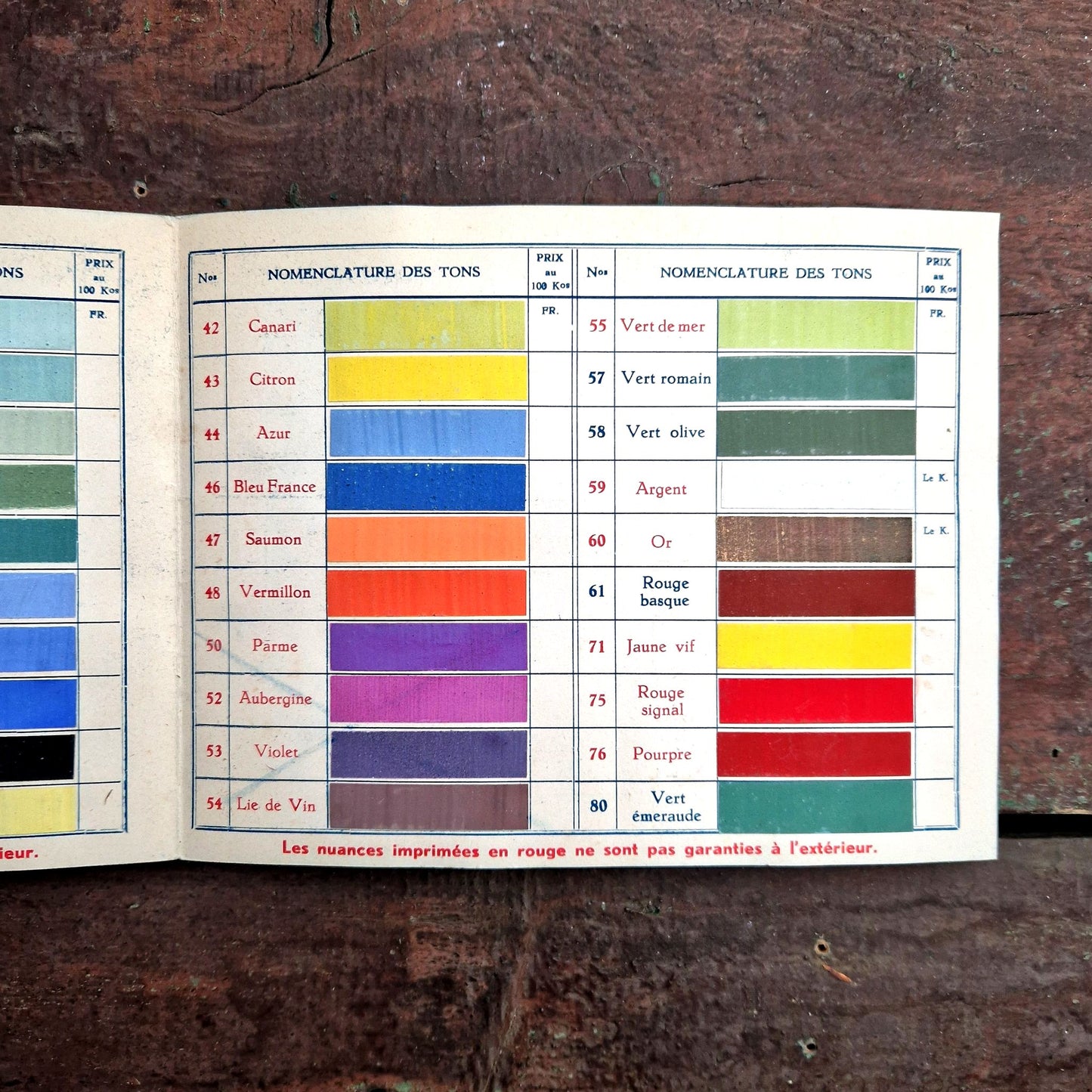 carte des couleurs peinture vintage