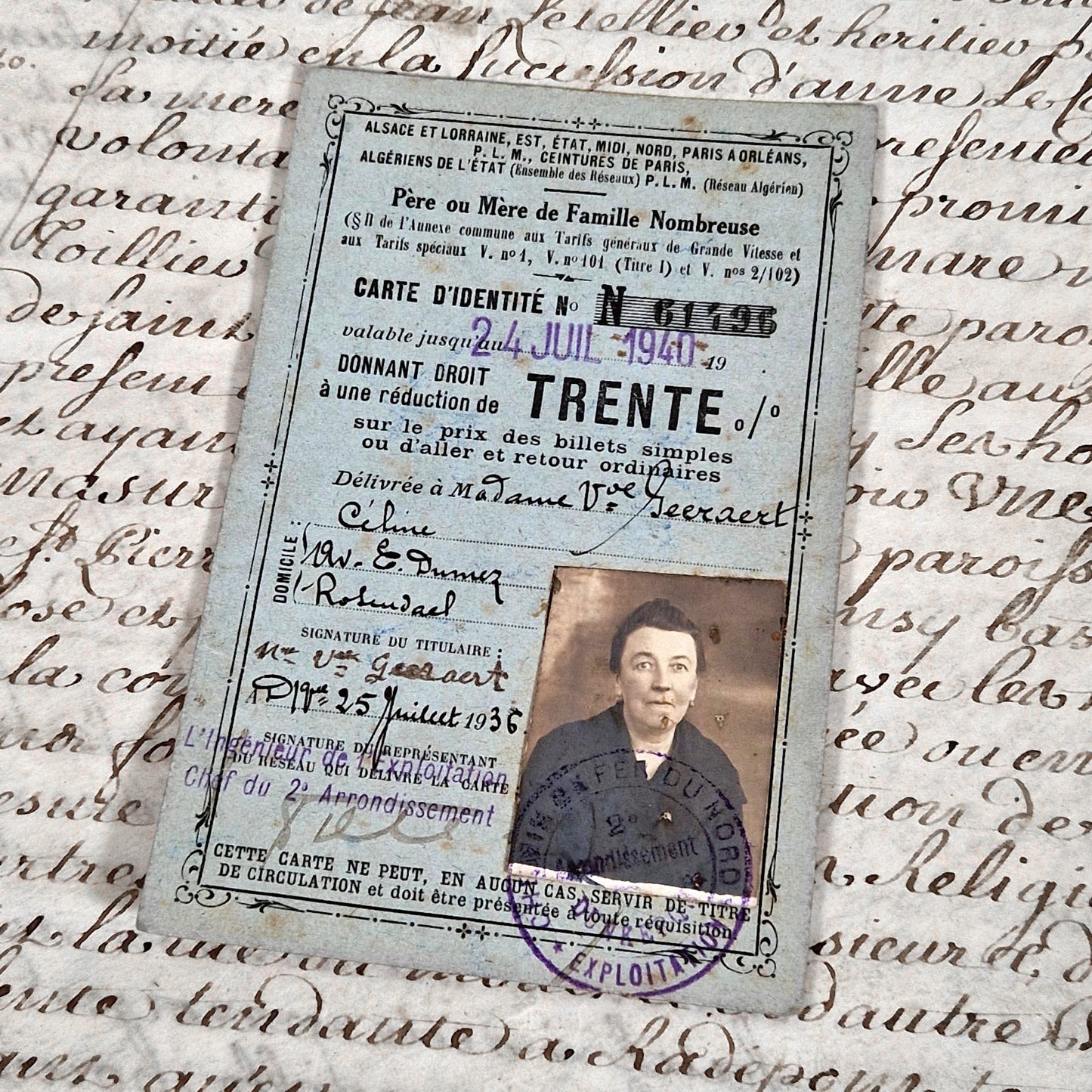 carte famille nombreuse 1936 sncf