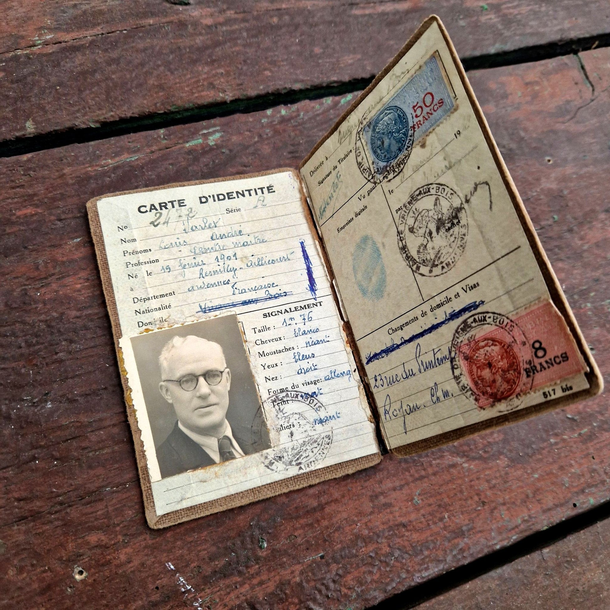 carte identité ancienne france 1940s