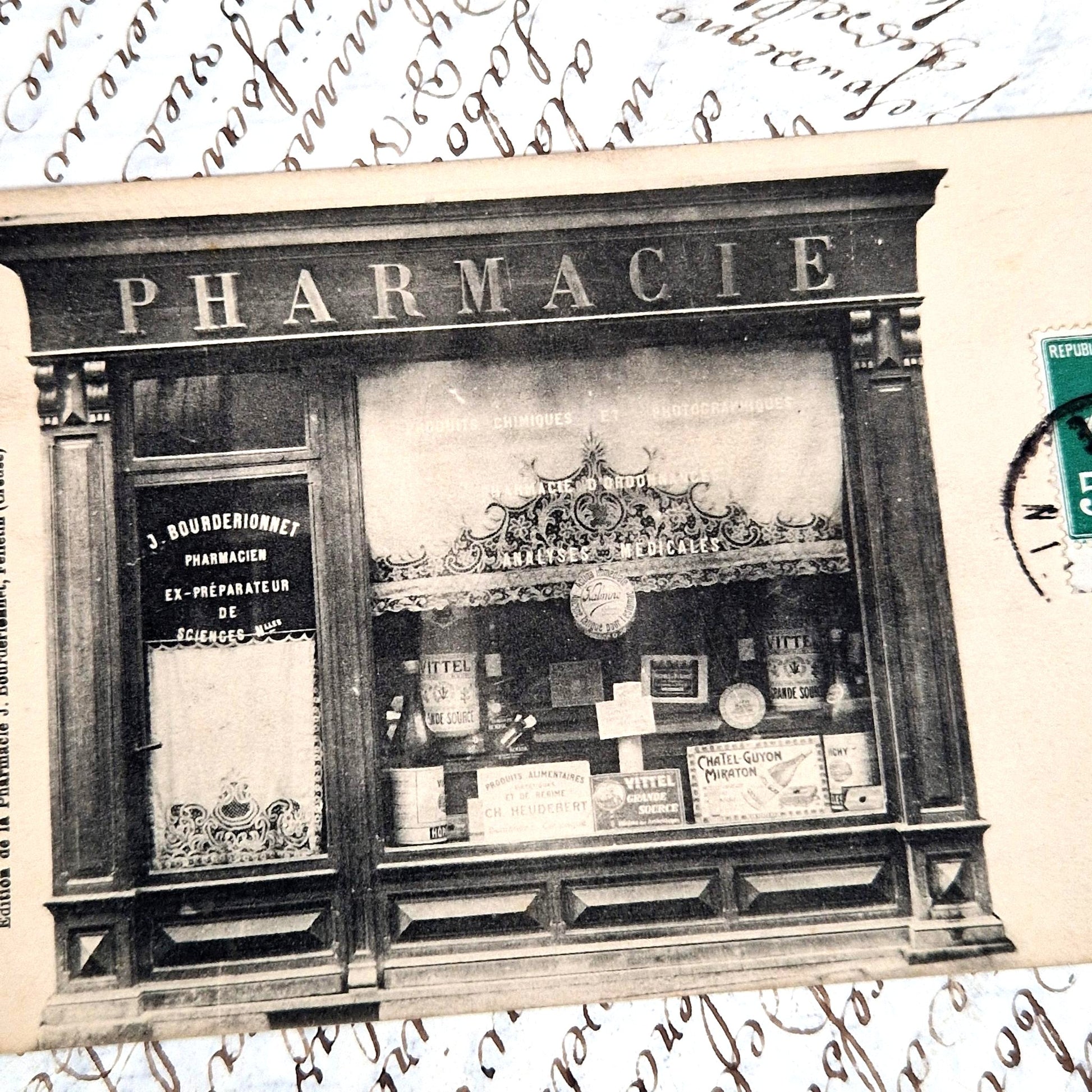 carte photo vitrine pharmacie belle époque