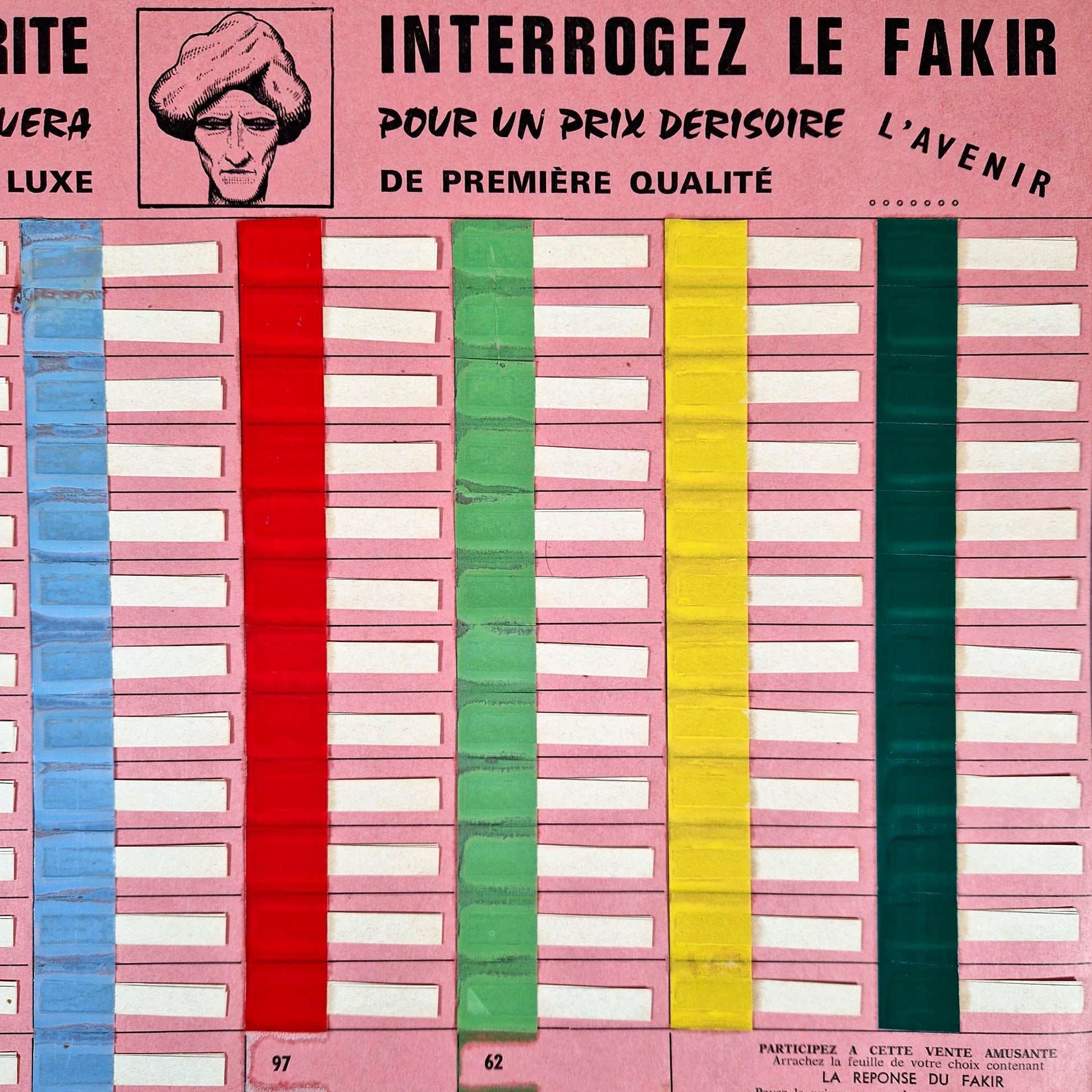 carton loterie publicitaire fakir annees 50 rose