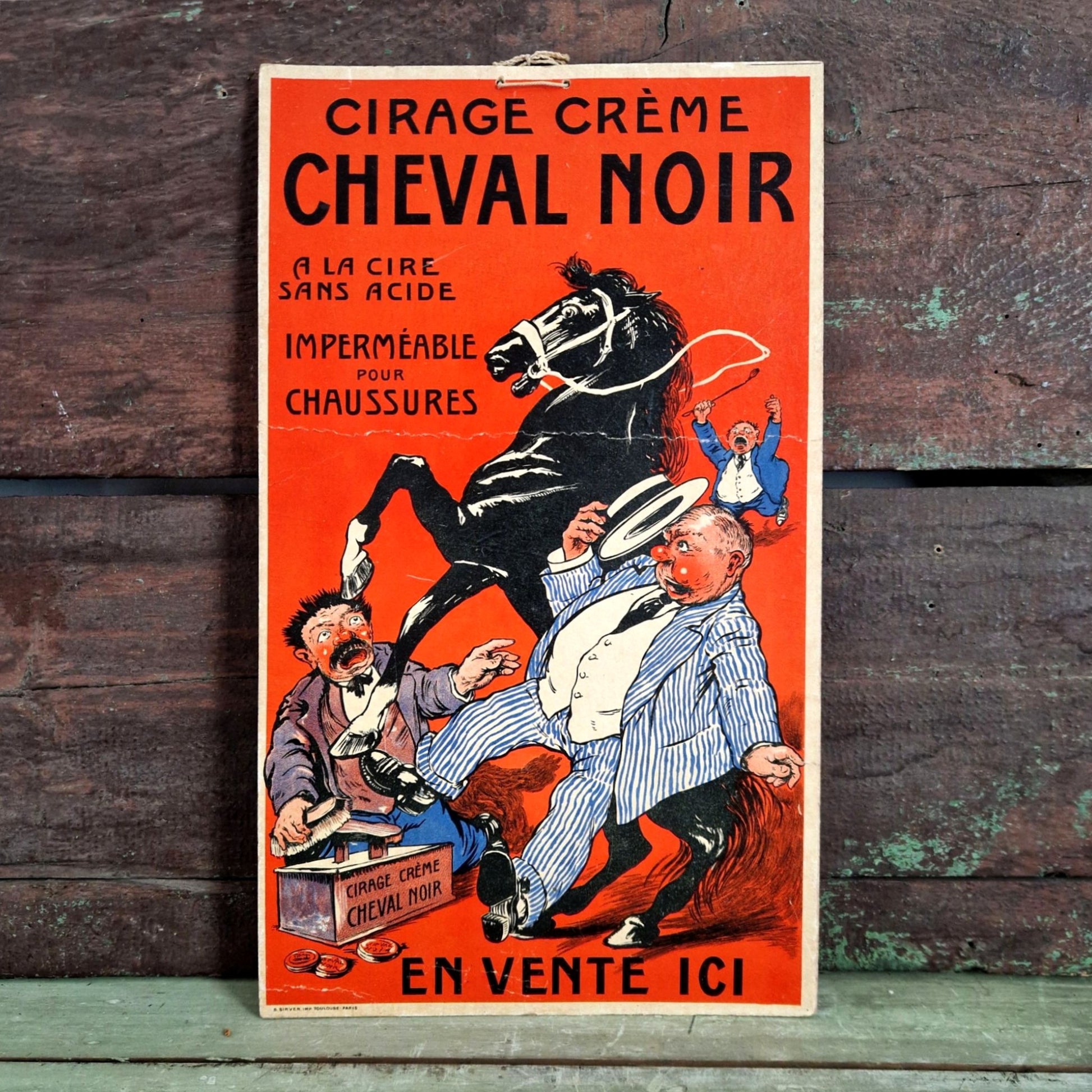carton publicitaire cirage cheval noir 1920