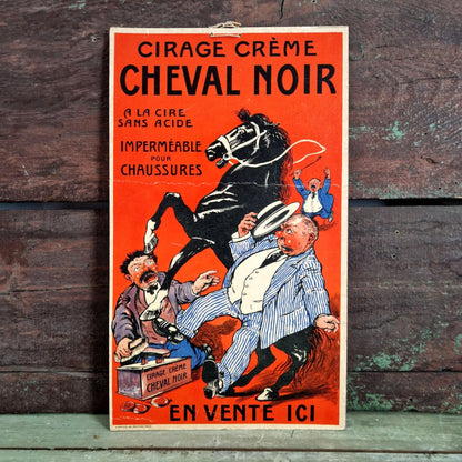 carton publicitaire cirage cheval noir 1920