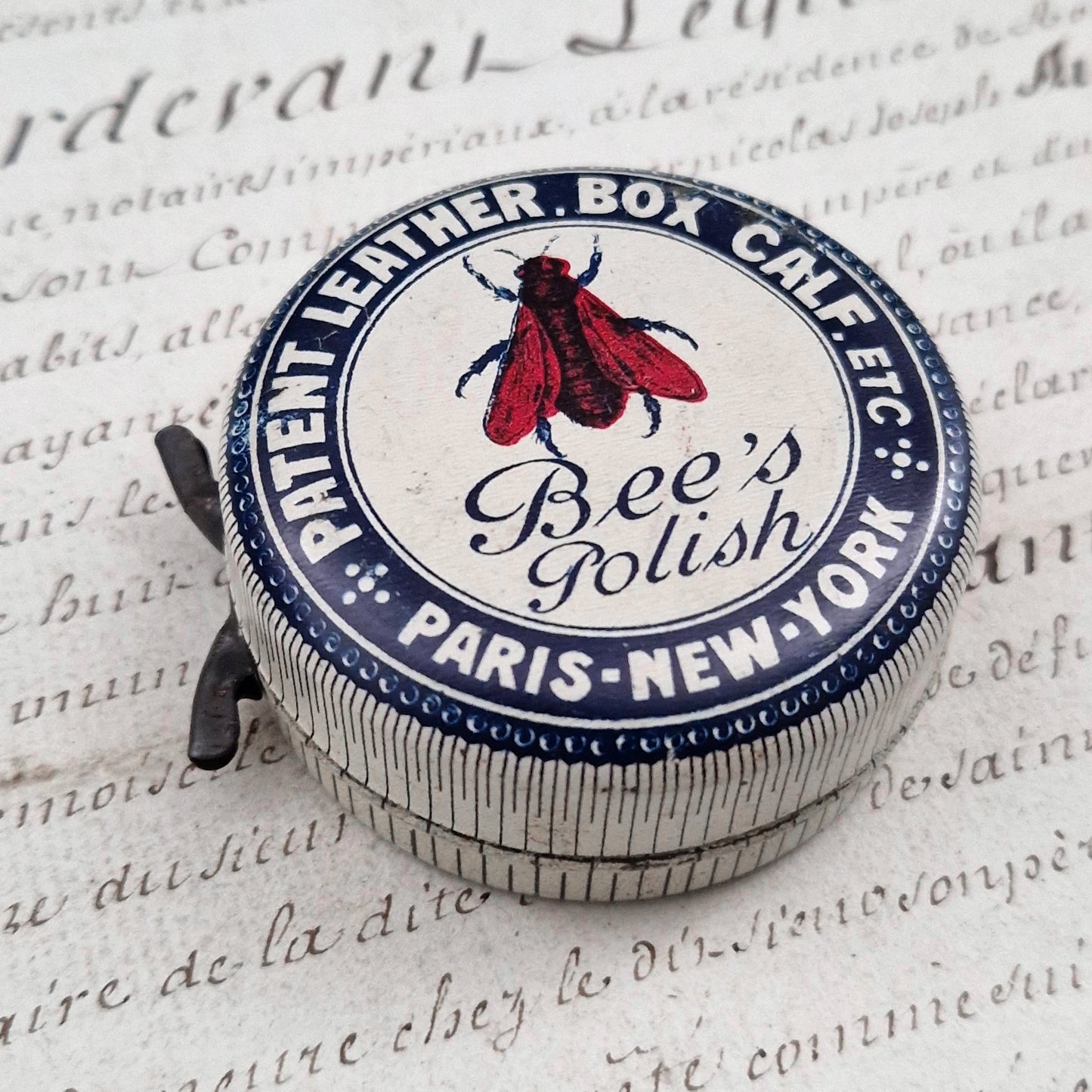Boîte de cirage « Bee’s Polish », Bleu et blanc