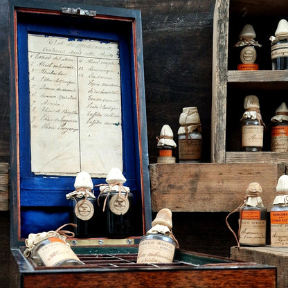 Coffret d'apothicaire ancien - Flacons de Remèdes XIXe