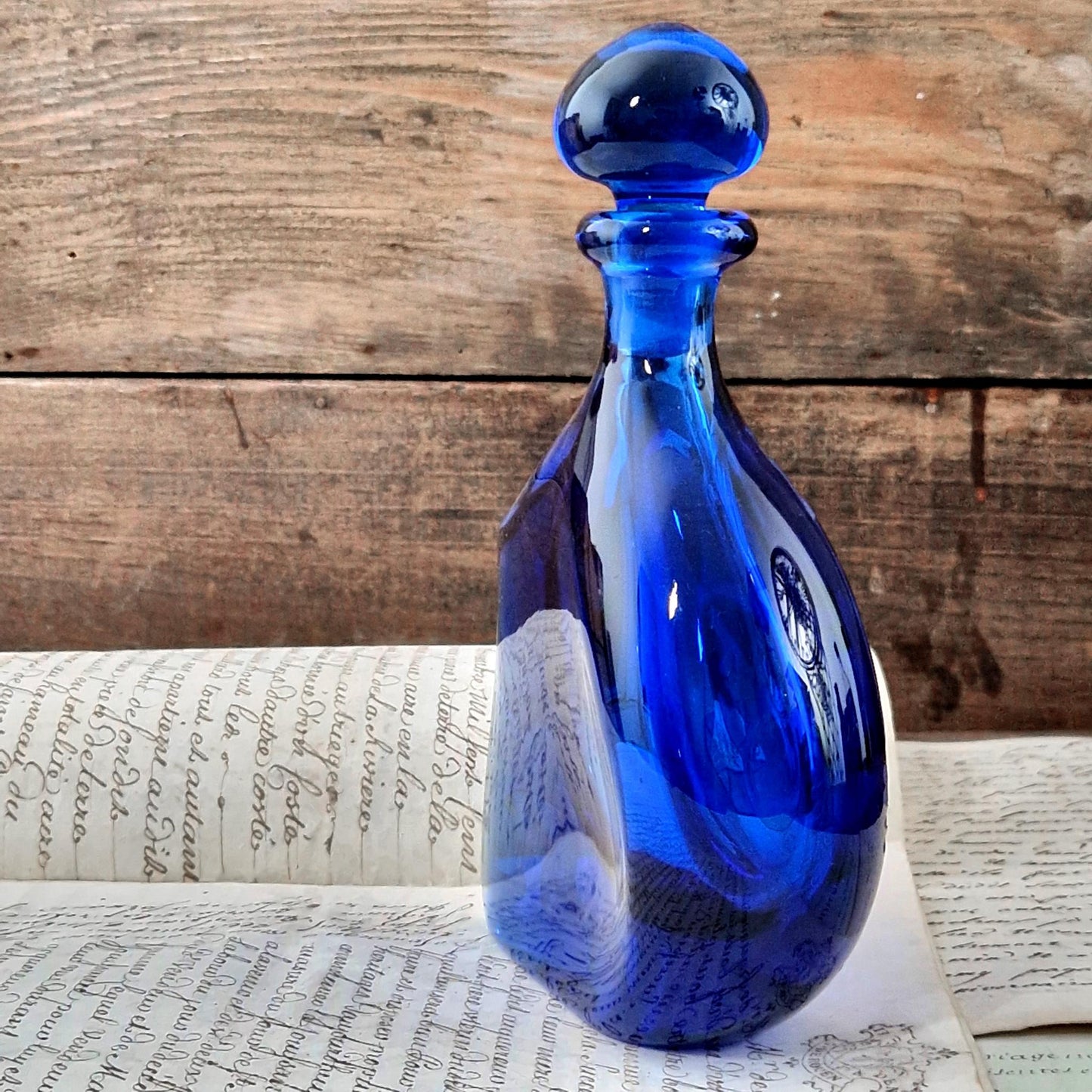 contemporary blue glass artwork sandblasted