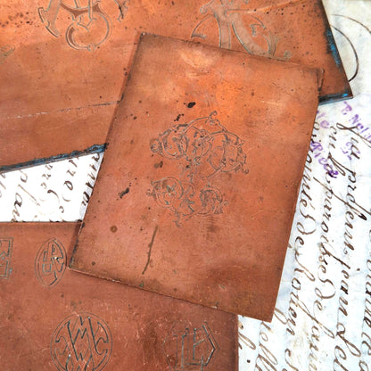 copper engraved monogram sample plates set of 3