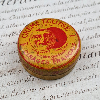 Petite boîte « Crème Éclipse – Cirages Français » jaune et rouge