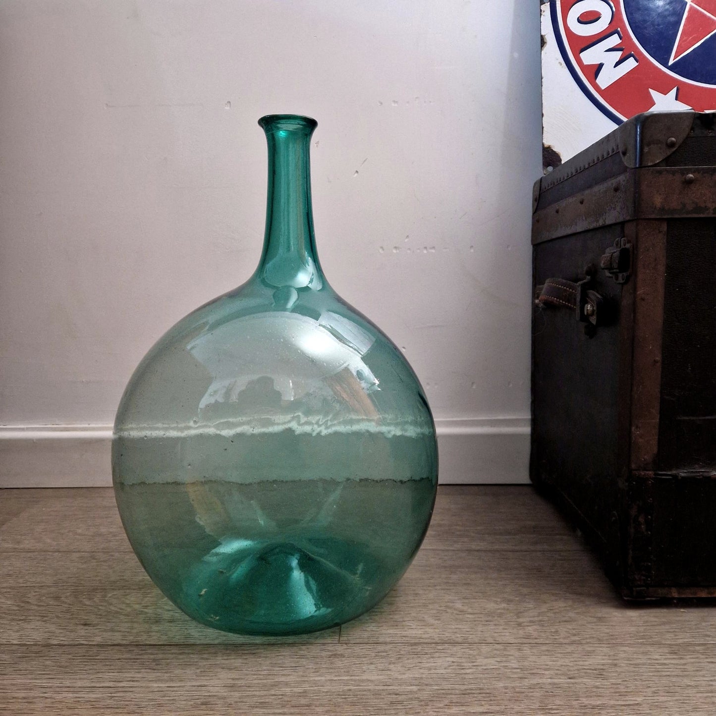 dame jeanne verre souffle bleu vert