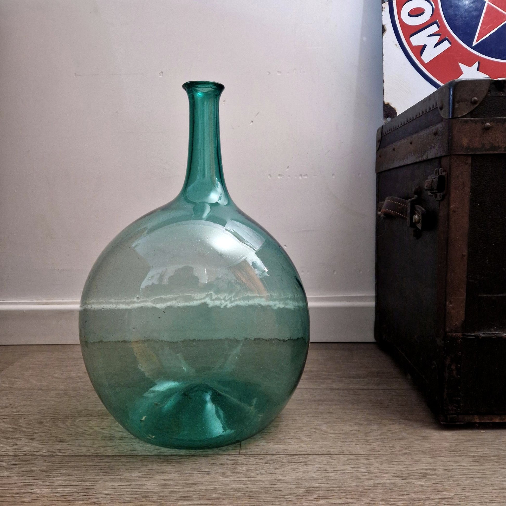 dame jeanne verre souffle bleu vert