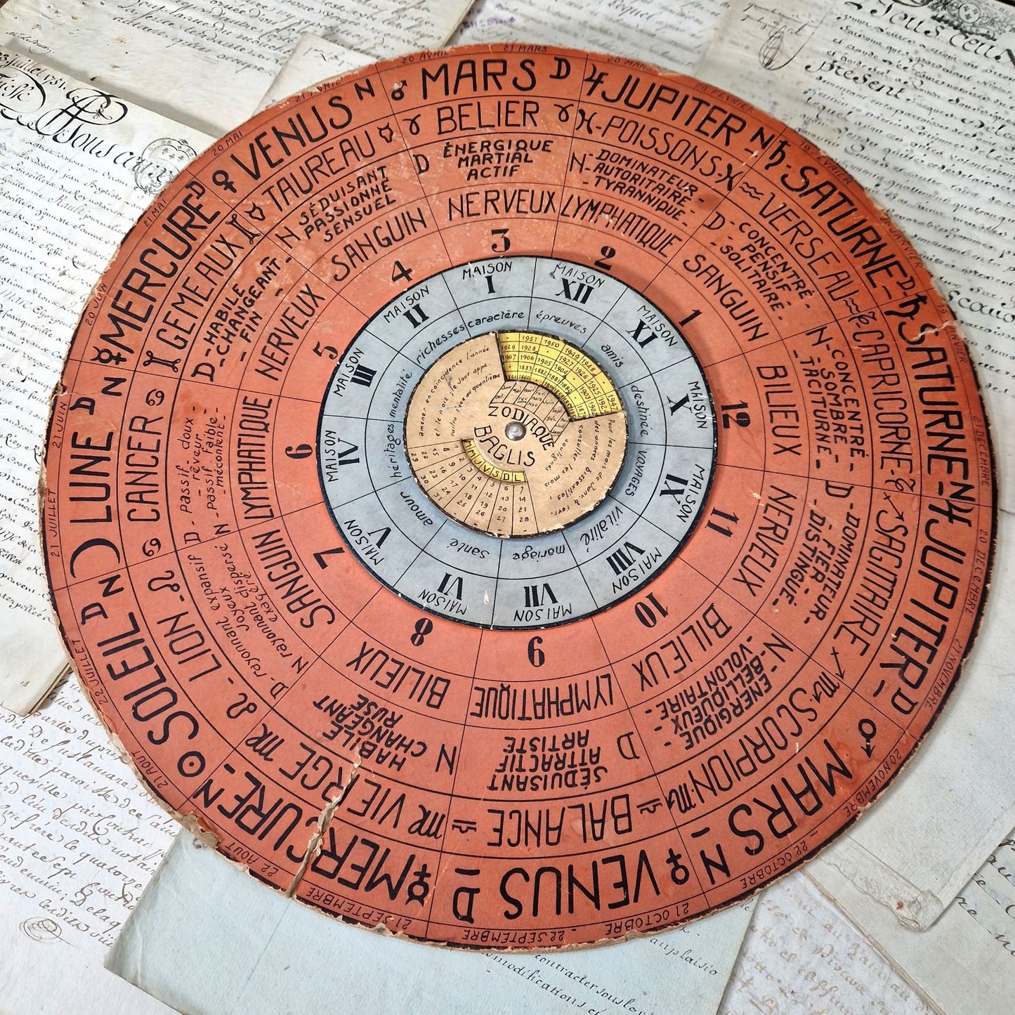 disque zodiaque de Baglis en carton ancien