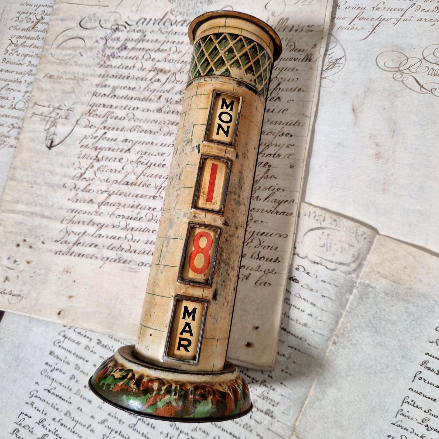 english metal rotating calendar