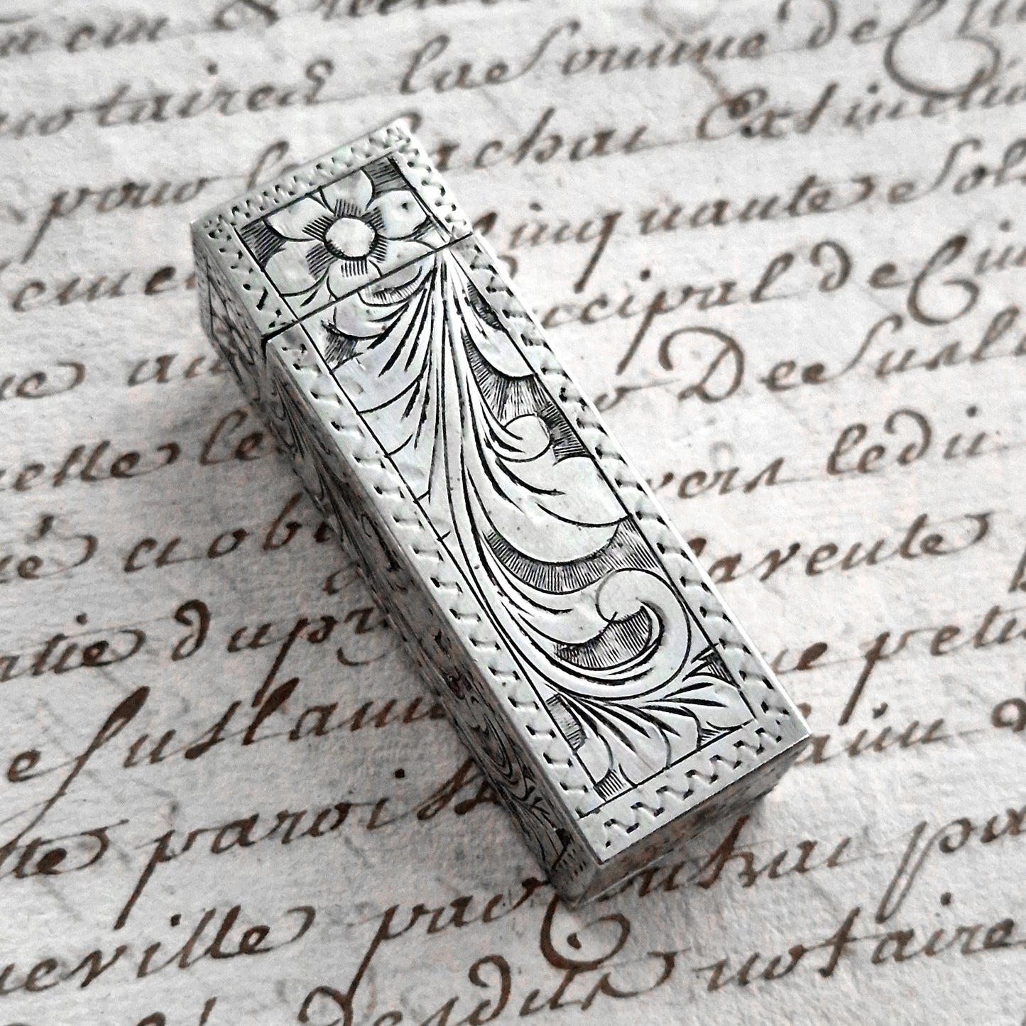 engraved silver beauty box antique