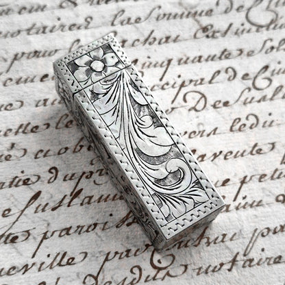 engraved silver beauty box antique