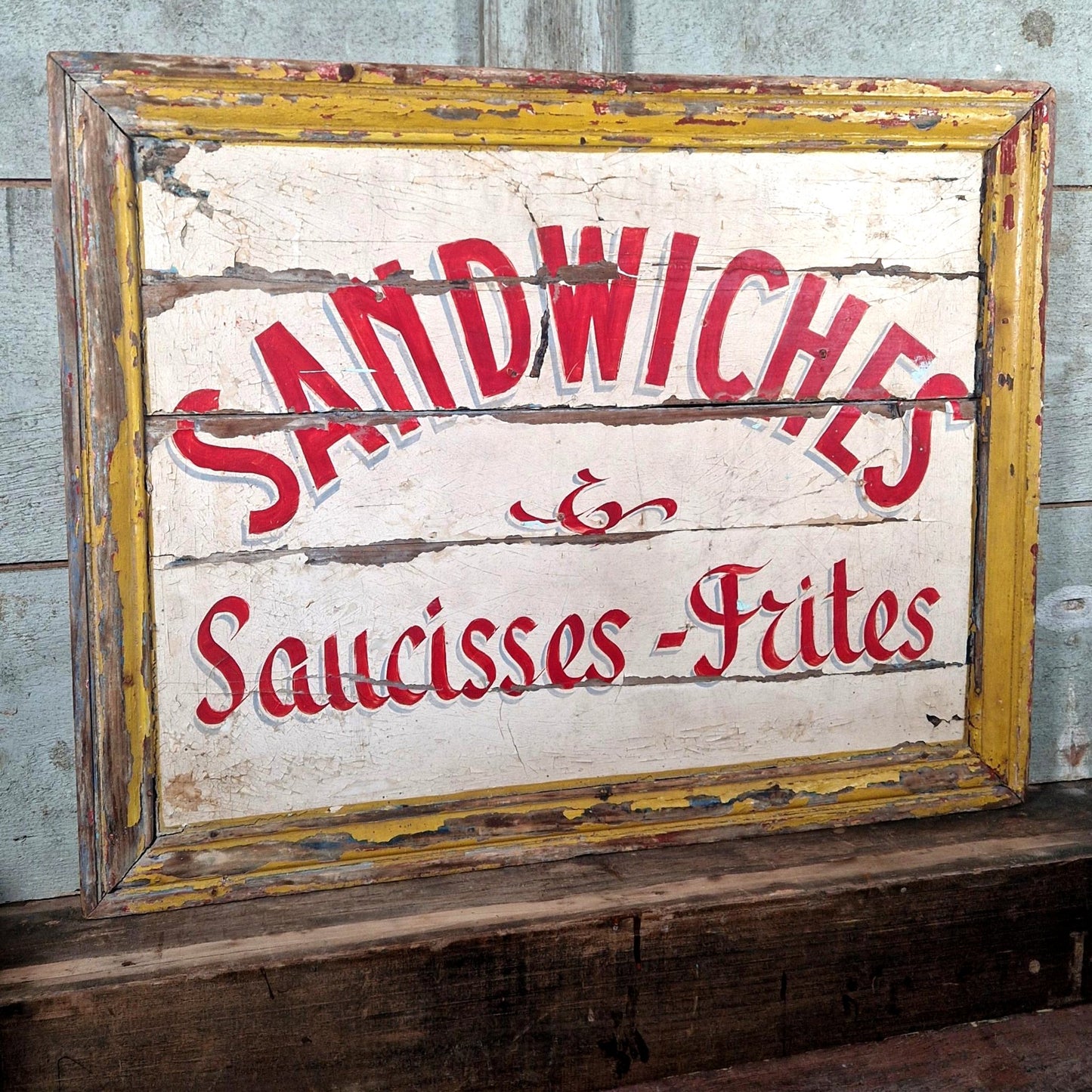 enseigne ancienne bois peint buvette