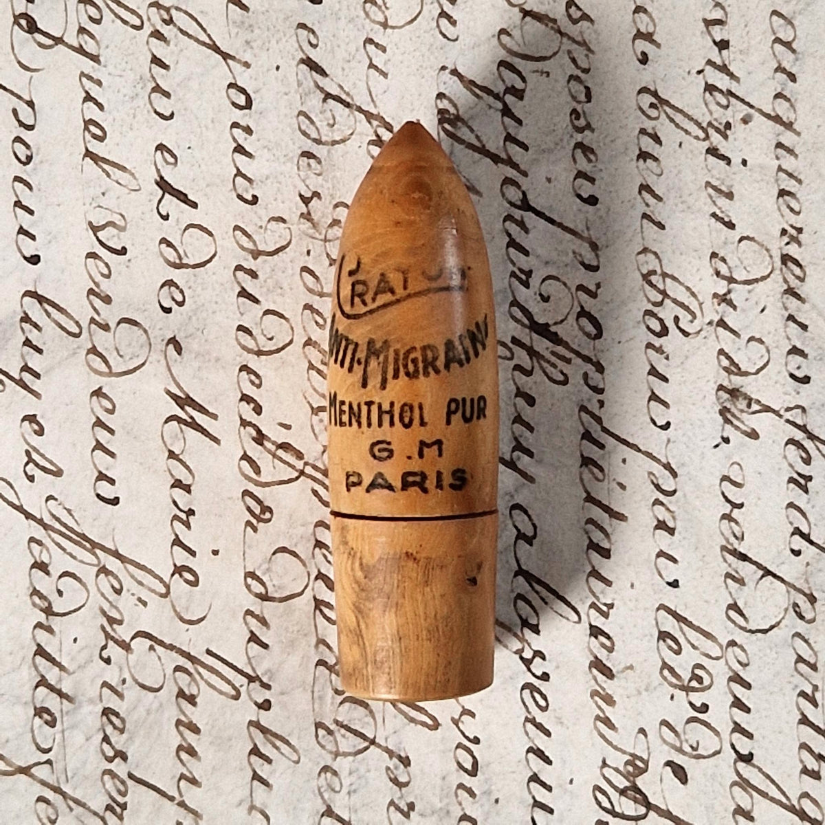 Étui pharmaceutique en bois « Crayon anti-migraine »