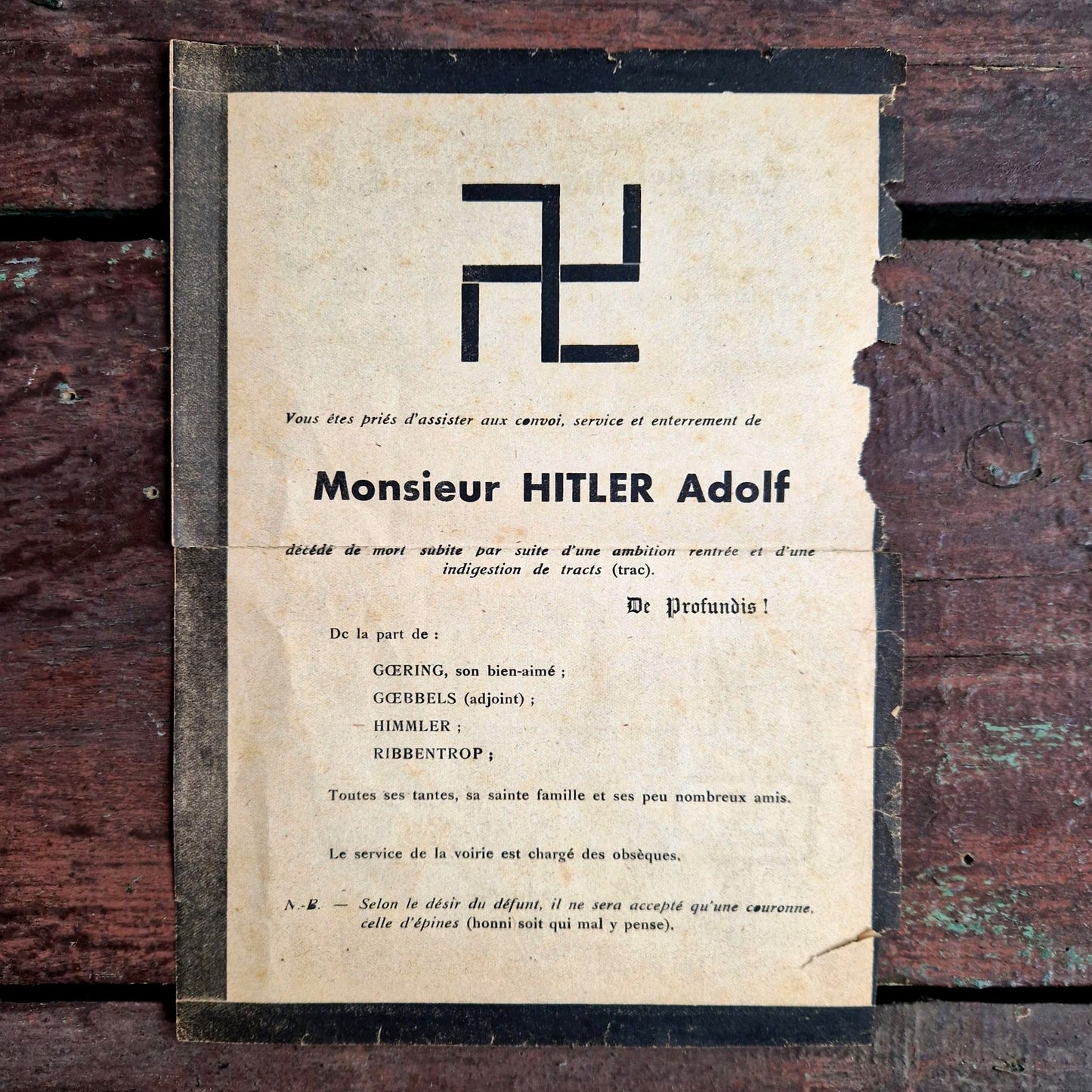 faire-part antihitler fausse annonce décès