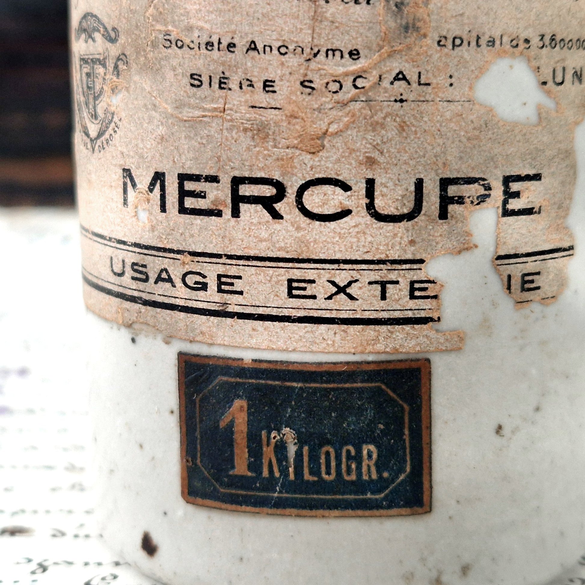 flacon pharmacie ceramique mercure vintage