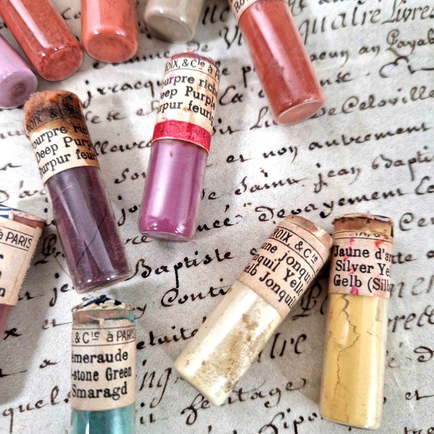 flacons pigments art peinture vintage