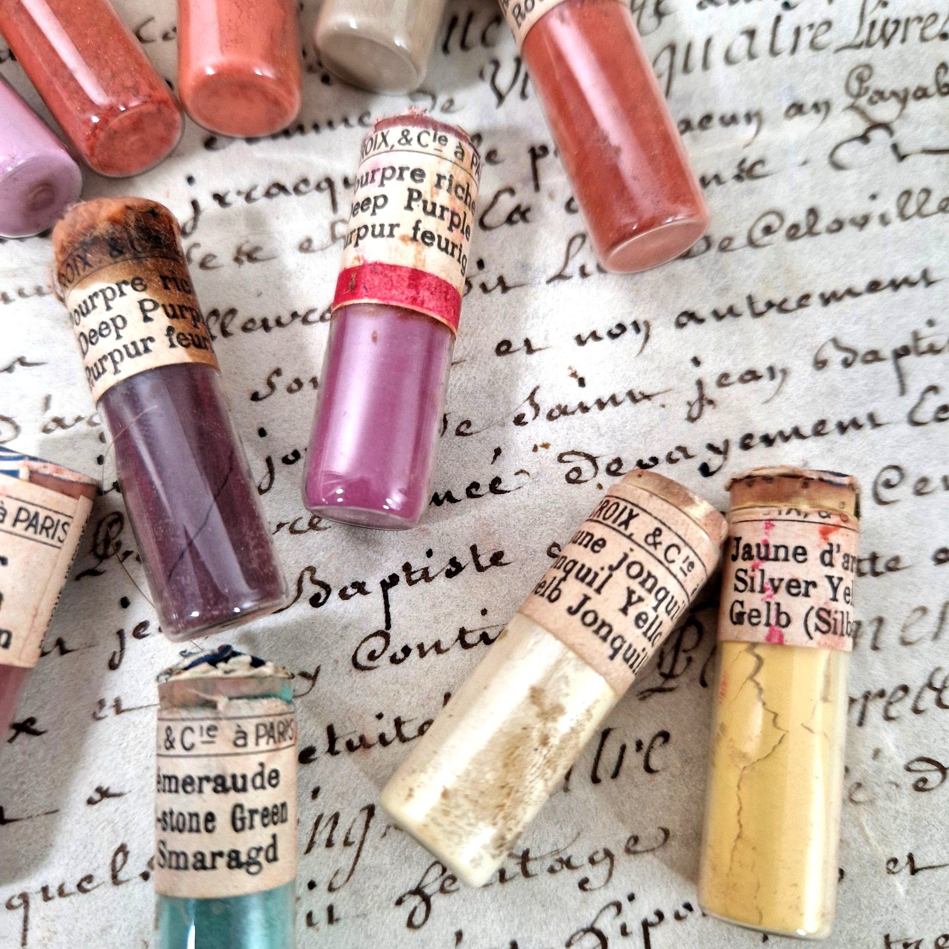 flacons pigments art peinture vintage