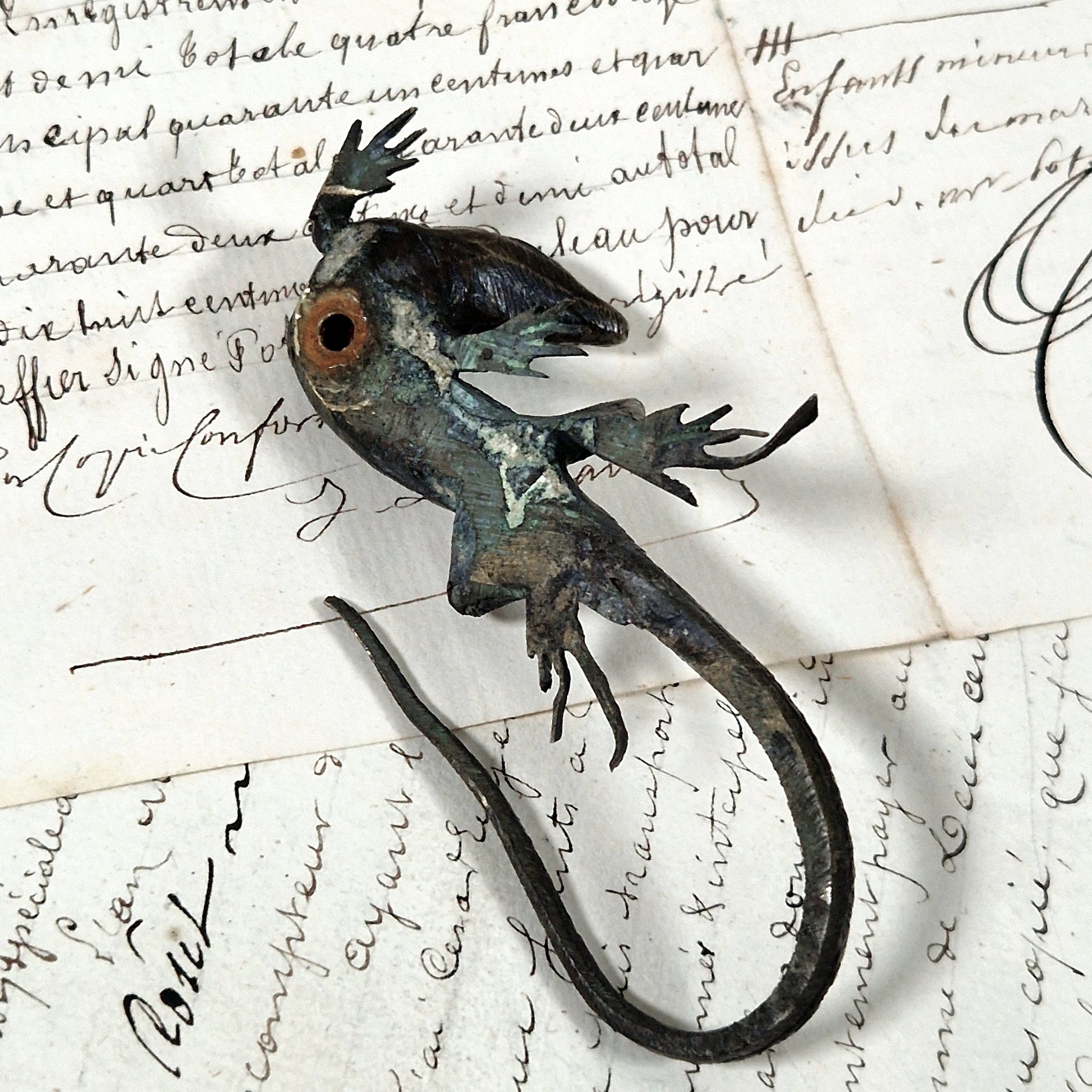 french naturalistic bronze lizard