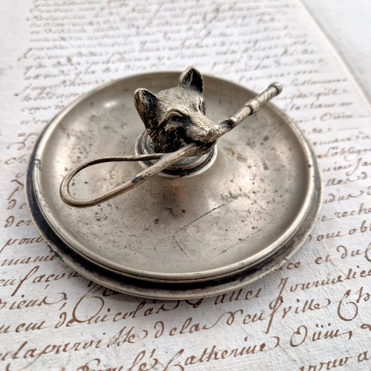 french silverplate fox ringdish
