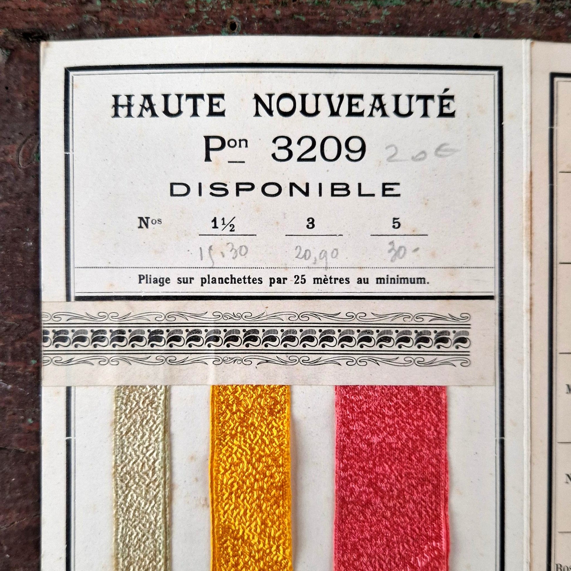 french textile sample ribbons vintage