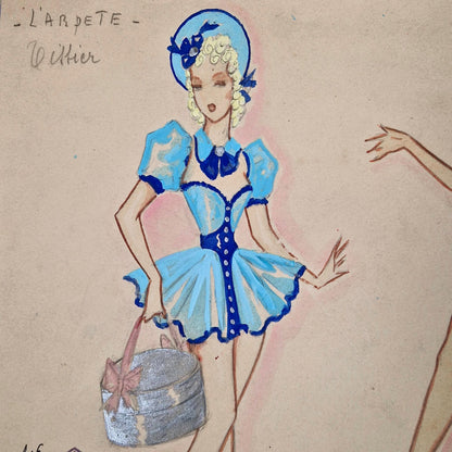 french theatre costume gouache 1940s