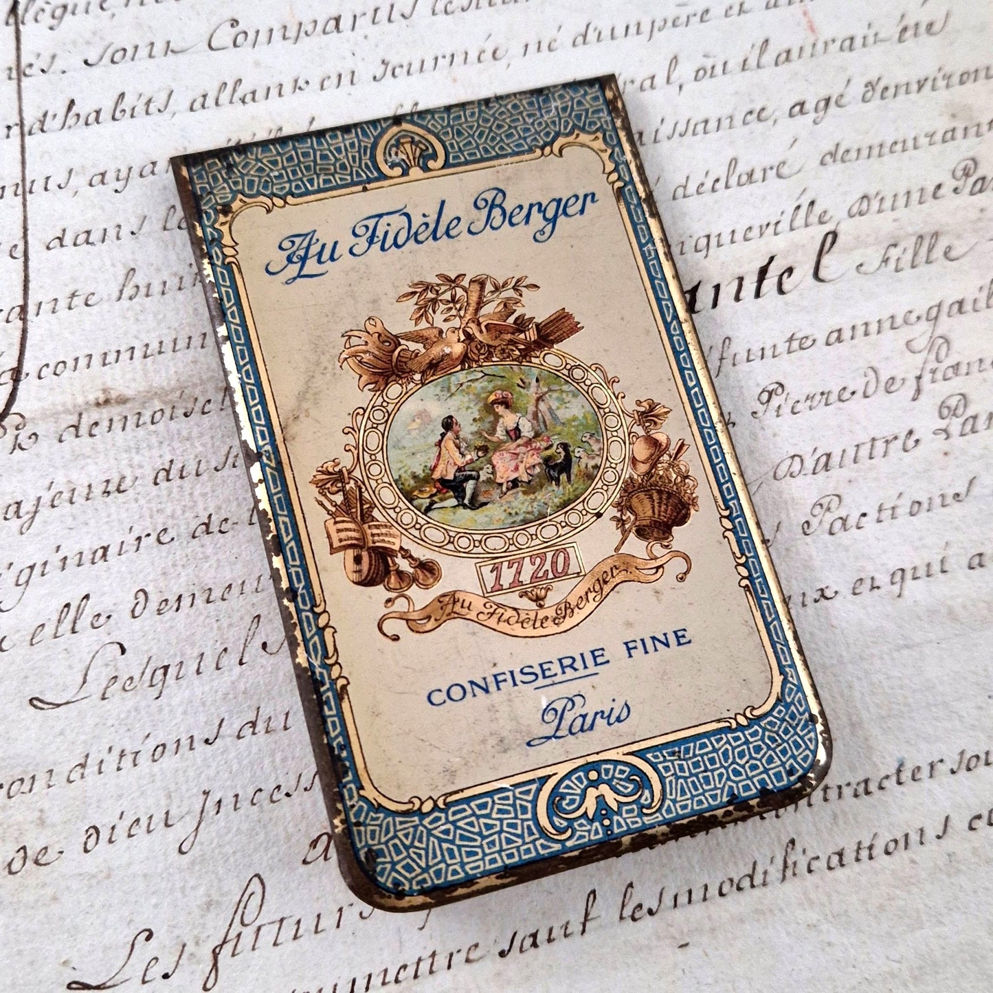 french tin litho notepad chocolat