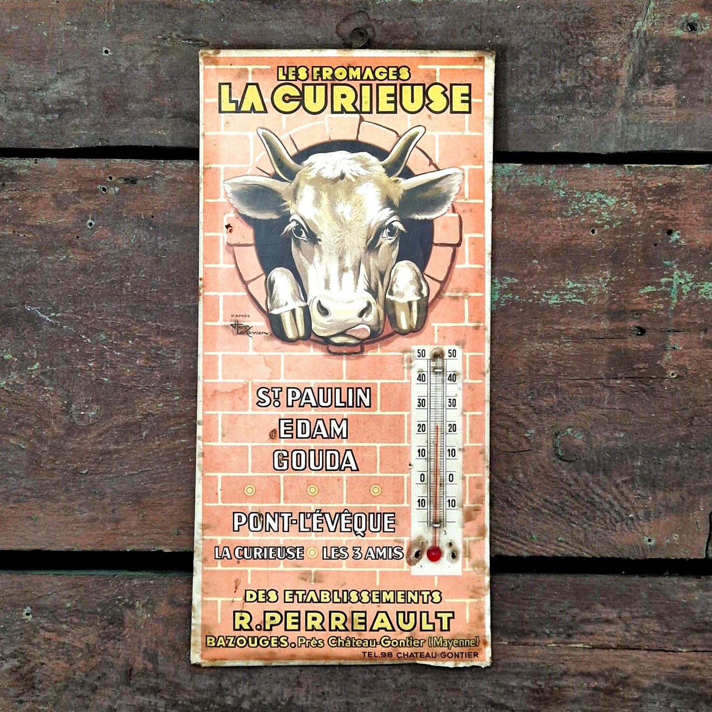 french vintage dairy advertising thermometer