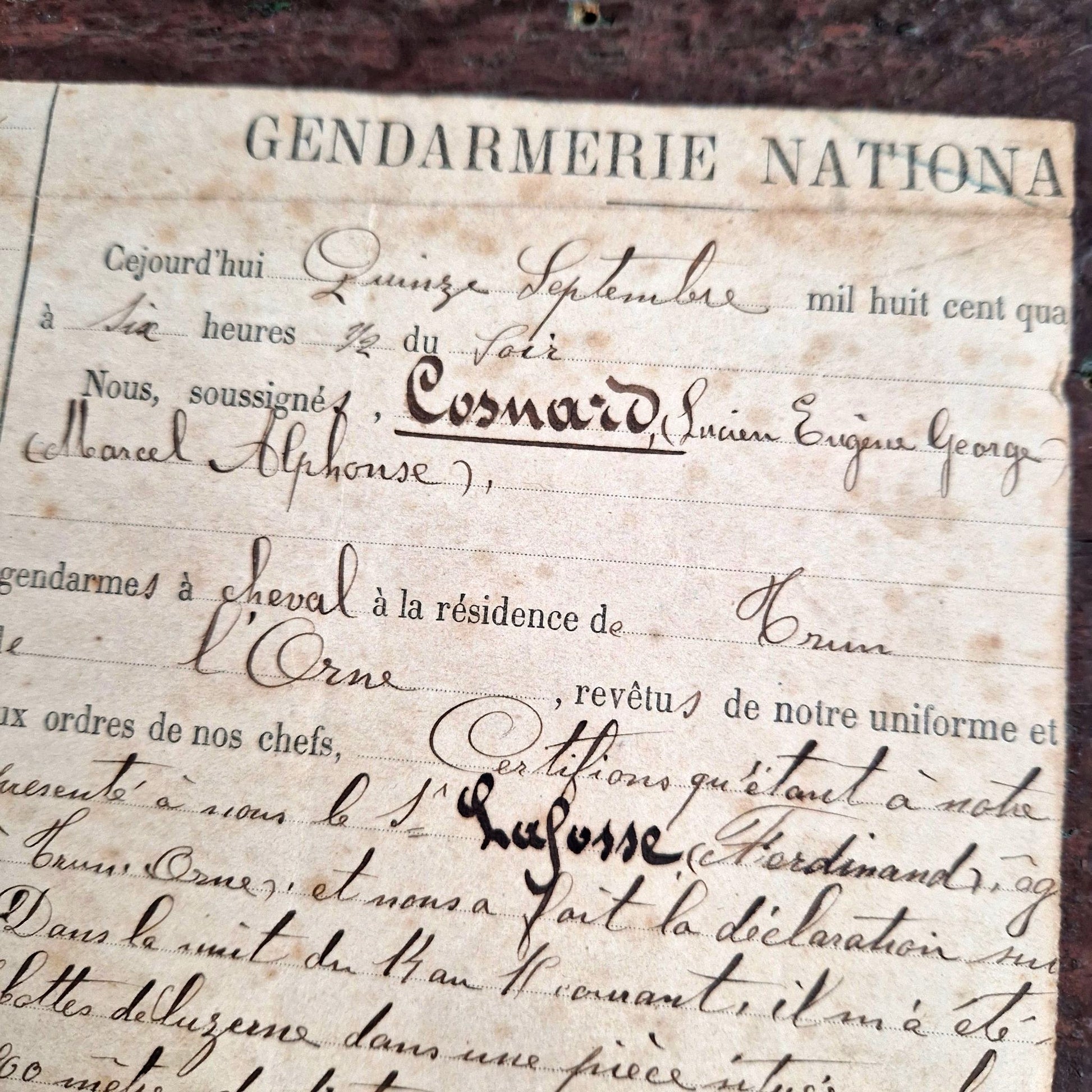 gendarmerie francaise, document d'époque
