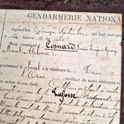 gendarmerie francaise, document d'époque