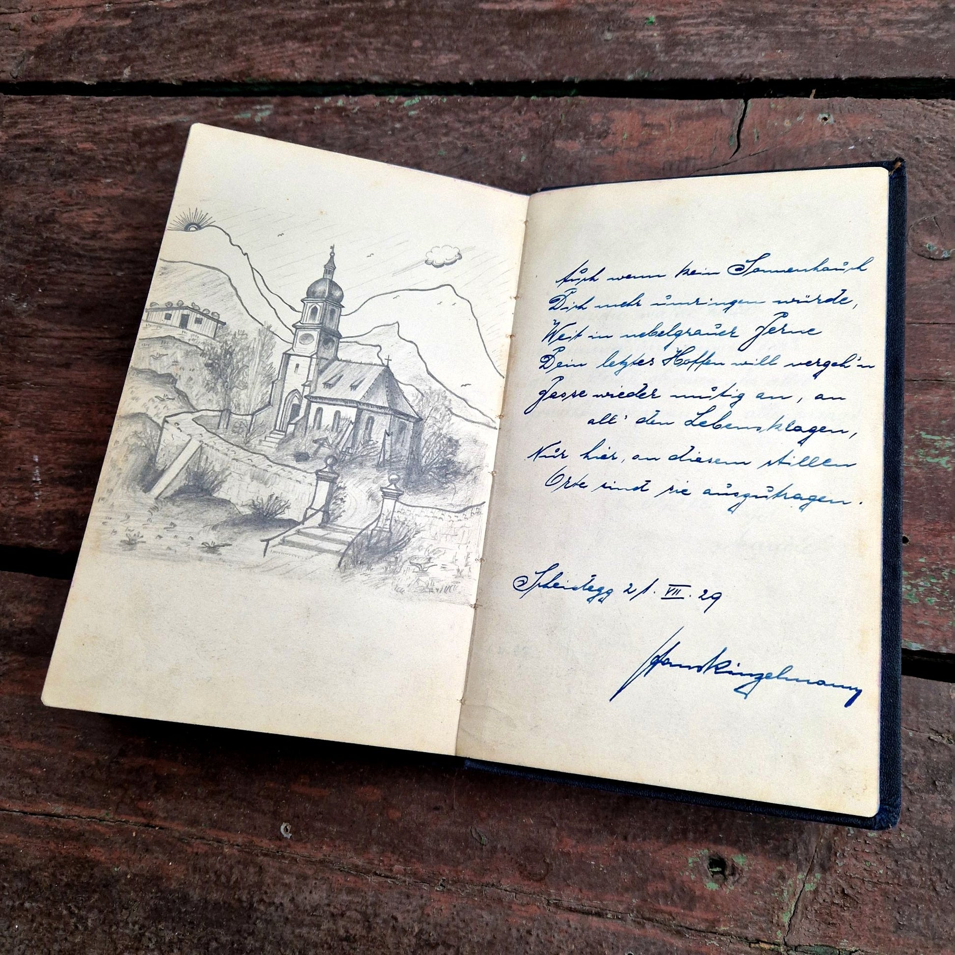 german script poem memory book