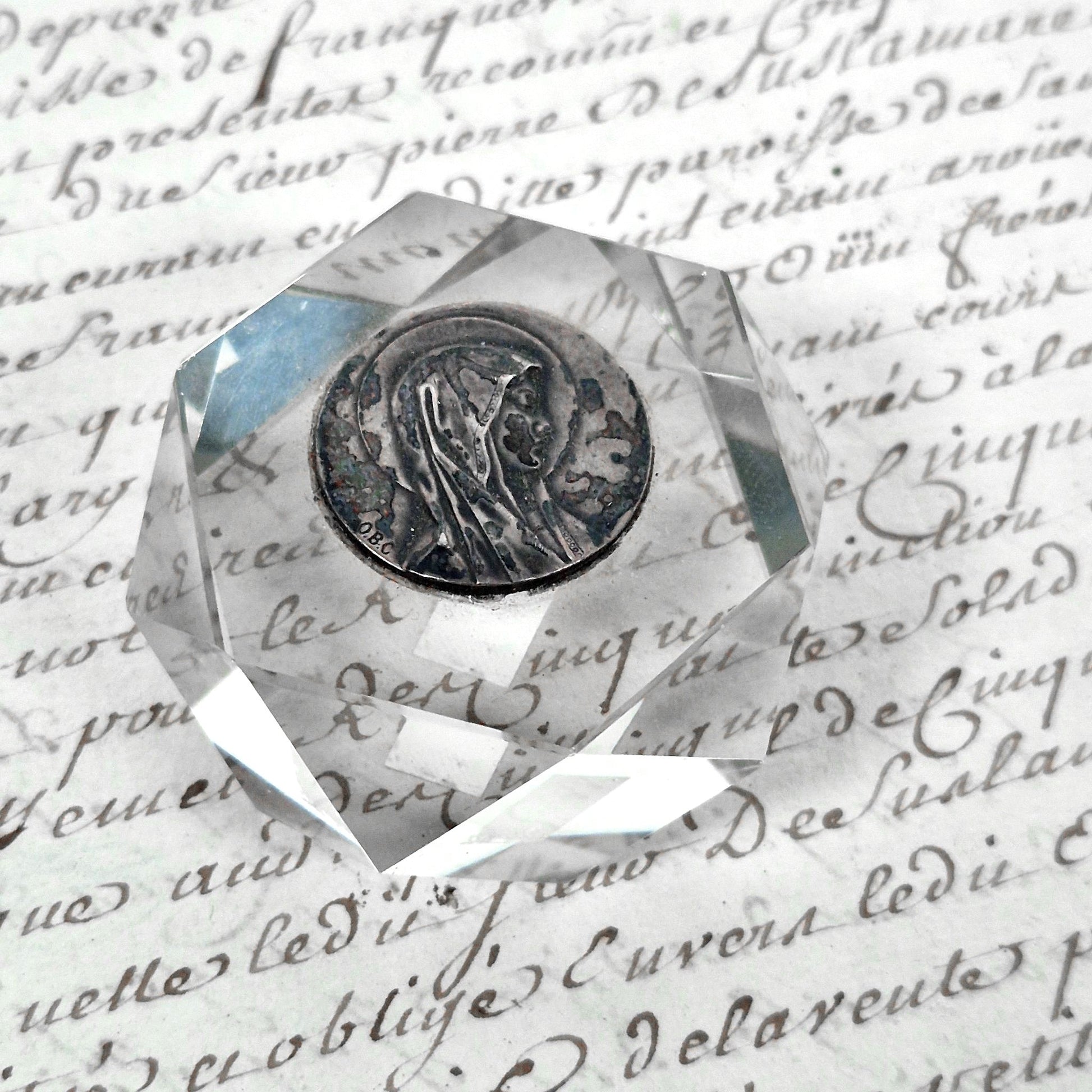 glass paperweight virgin mary