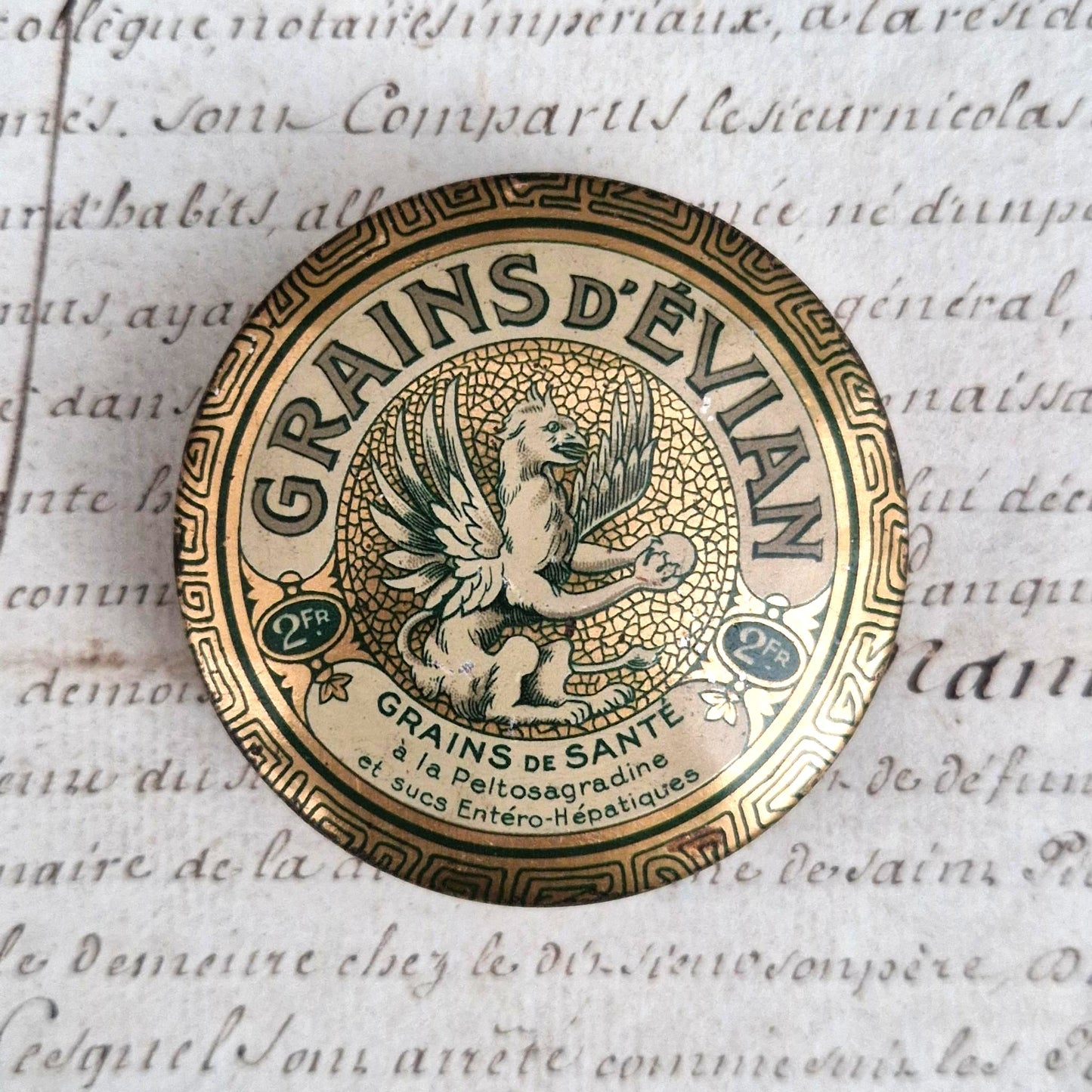 Rare boite Grains d'Évian dorée - Grains de santé - Vers 1920