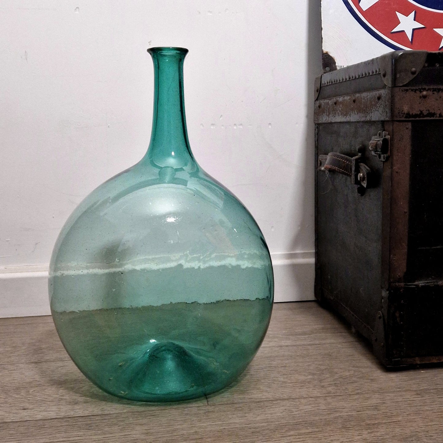 hand blown bottle aqua glass