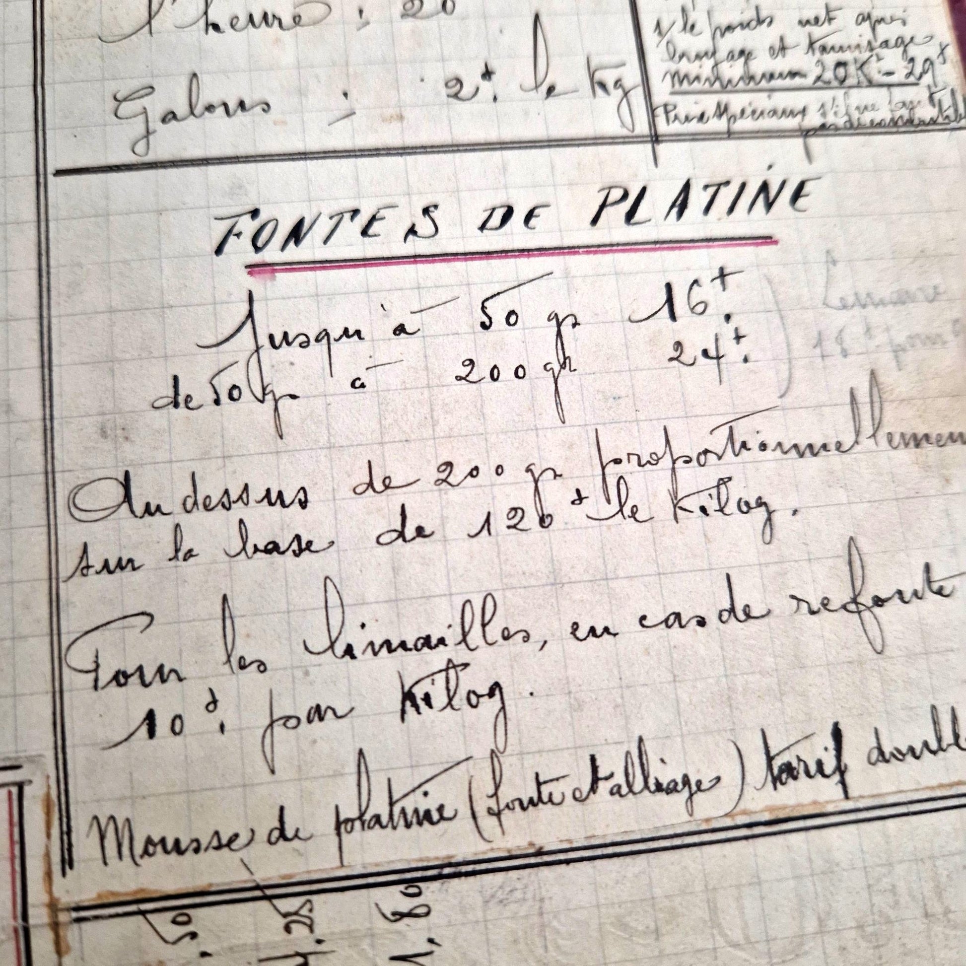 handwritten metal chart 1929